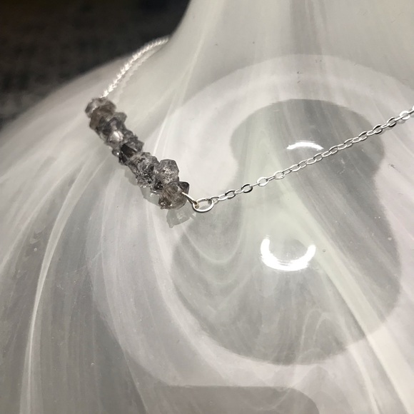 Dusty Carbon Raw Herkimer Diamond Silver Necklace - Picture 2 of 4